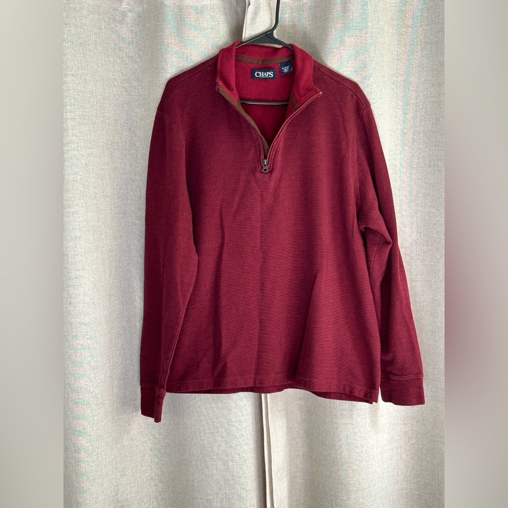 NWOT•Chaps•men’s 1/4 zip pullover sweater•XL•maroon/wine/burgundy•100% cotton